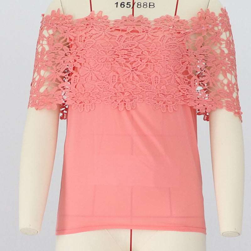 Cross-border 2021 Europe and the United States new hook flower word collar sleeveless lace shot lace splicing lace T-shirt AliExpress 8195