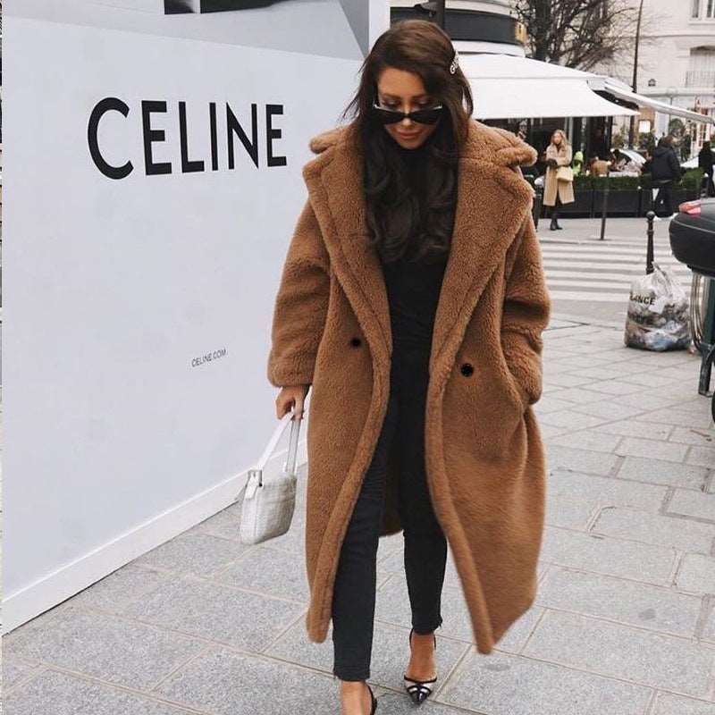 2019 new foreign trade AliExpress Amazon European and Korean autumn and winter outer set female double-sided velvet lapel buckle