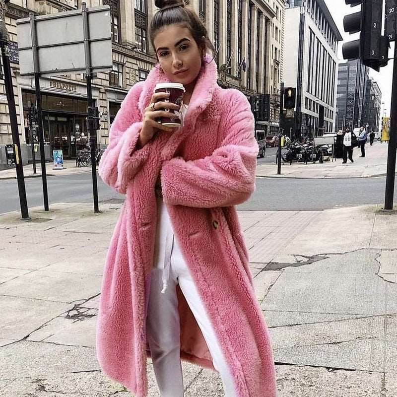 2019 new foreign trade AliExpress Amazon European and Korean autumn and winter outer set female double-sided velvet lapel buckle