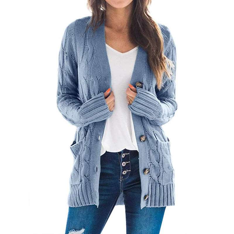 2021 Amazon autumn and winter new cardigan sweater women Europe and America V-neck single-breasted long-sleeved sweater jacket