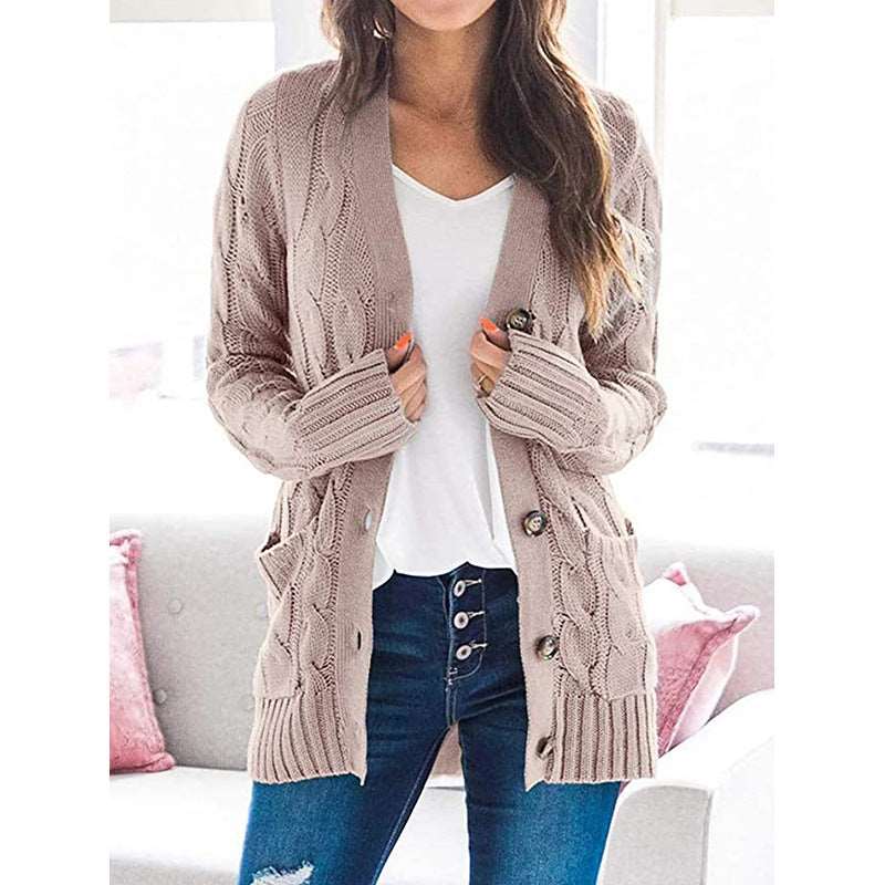 2021 Amazon autumn and winter new cardigan sweater women Europe and America V-neck single-breasted long-sleeved sweater jacket