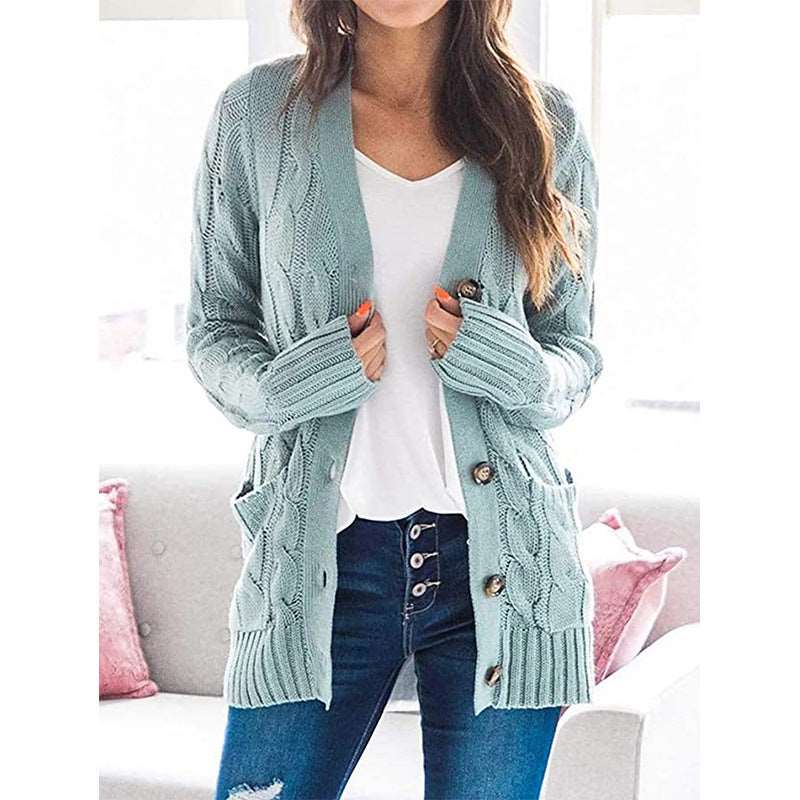 2021 Amazon autumn and winter new cardigan sweater women Europe and America V-neck single-breasted long-sleeved sweater jacket