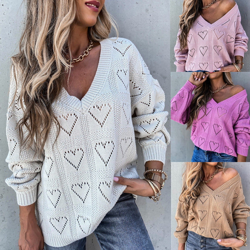 Woman’s solid color hollow loose knit sweater