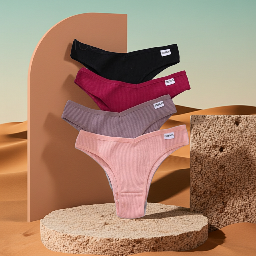 Cotton Brazilian Panties Women Sexy V Waist G-String 3Pcs/set