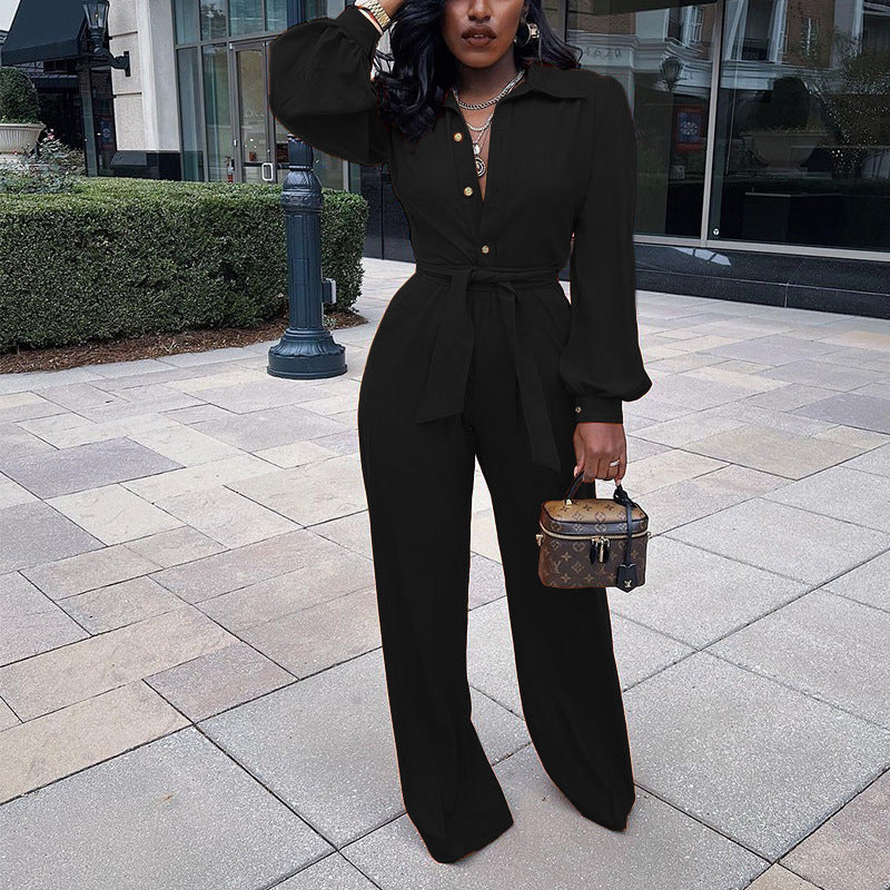 Women's Temperament Balloon Sleeve Top Loose Wide Leg Pants Casual Suit