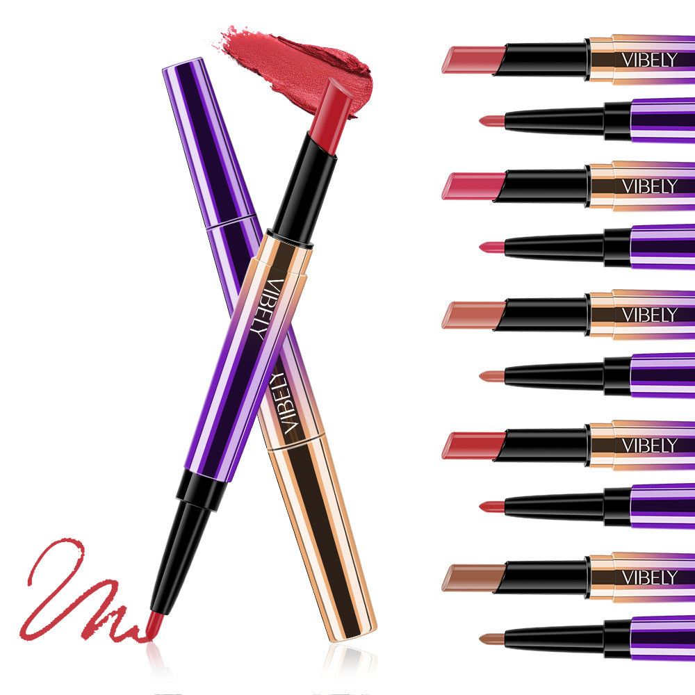 VIBELY double-headed plunge red pen lip line automatic rotating lip pen