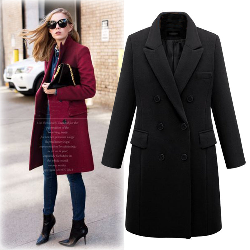 Large size windbreaker female long woolen women's wool coat autumn