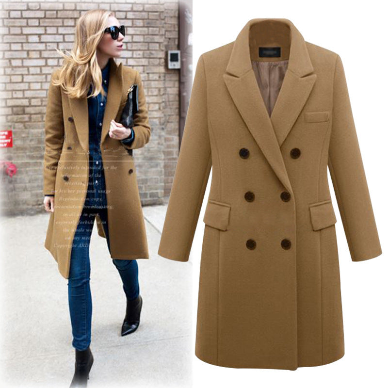 Large size windbreaker female long woolen women's wool coat autumn