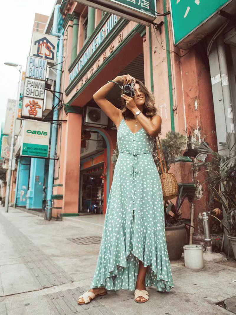 Summer Bohemian Suspender Dress with Polka Dot style.