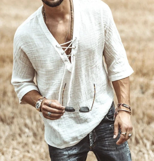 Bedruckte Spitze Mittelarm T-Shirt Herren