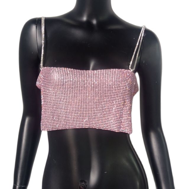 Shiny Crystal Metal Chain Crop Top