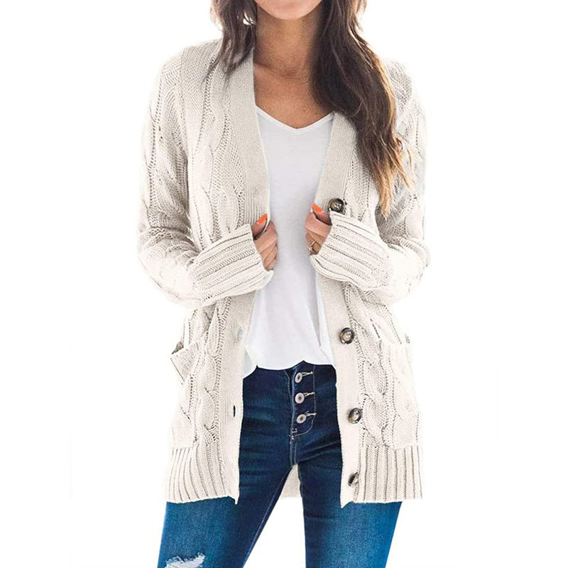 Amazon autumn and winter new cardigan sweater women Europe and America V-neck single-breasted long-sleeved sweater jacket