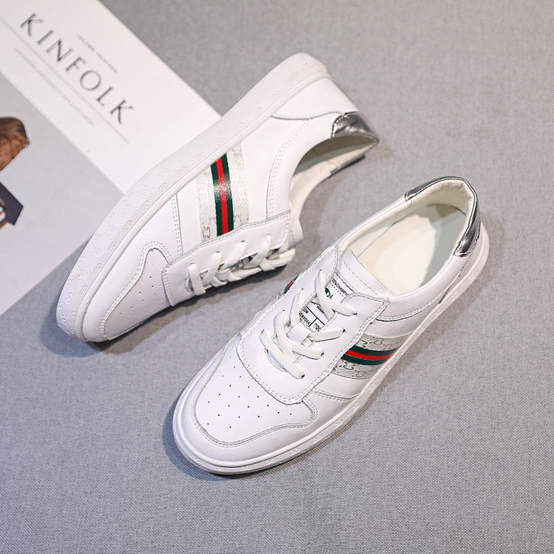 Leather white shoes women's shoes student running flat shoes casual white shoes