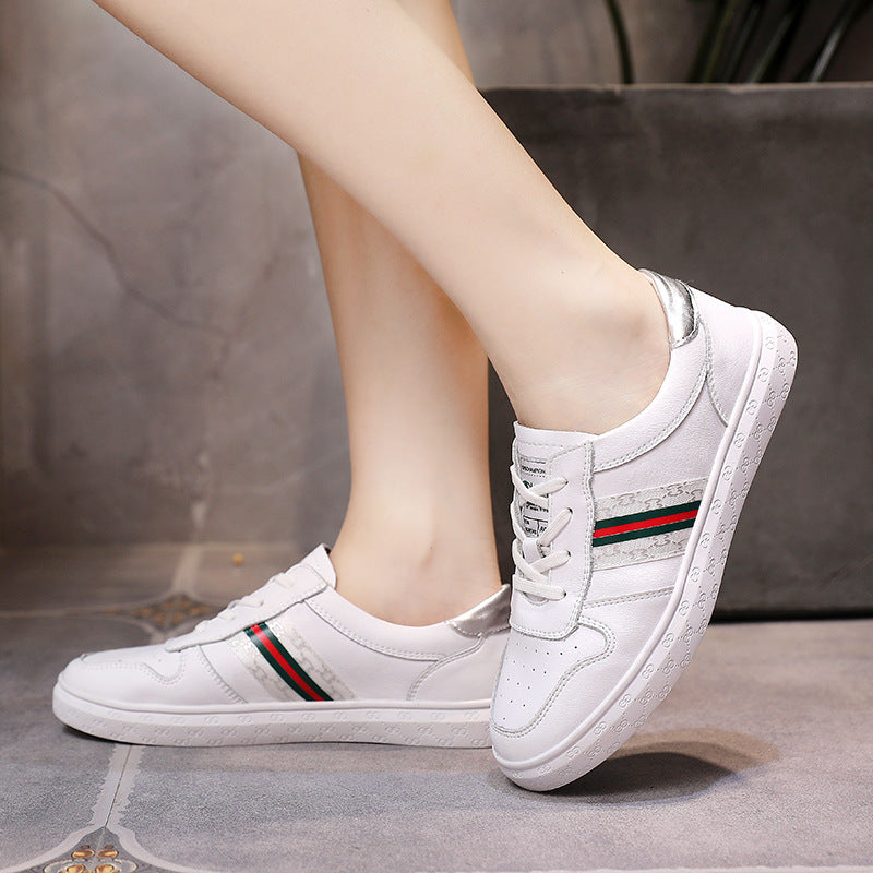 Leather white shoes women's shoes student running flat shoes casual white shoes