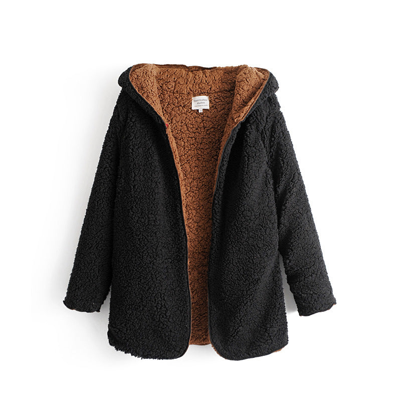 European and American autumn and winter new loop velvet double-sided warm coat