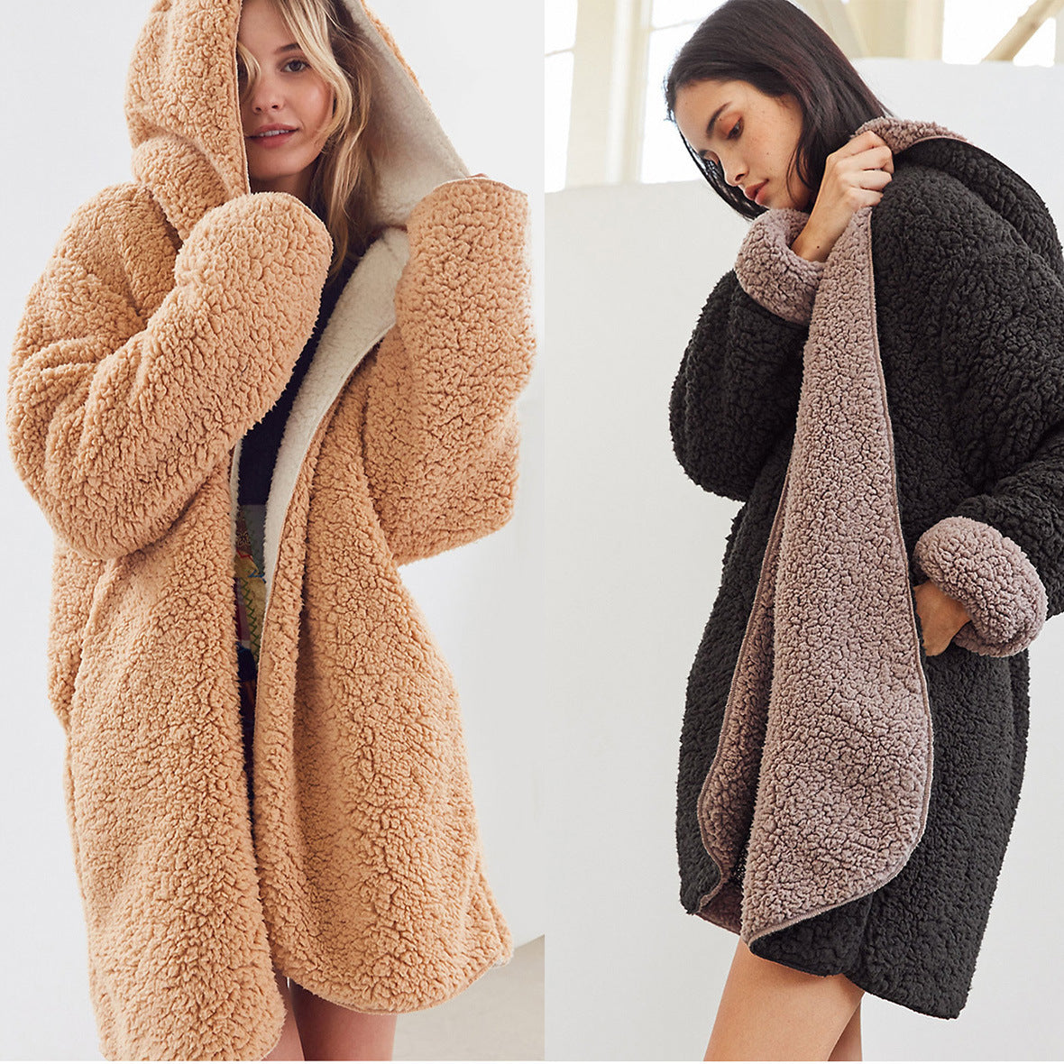 European and American autumn and winter new loop velvet double-sided warm coat