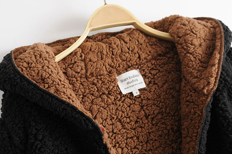 European and American autumn and winter new loop velvet double-sided warm coat