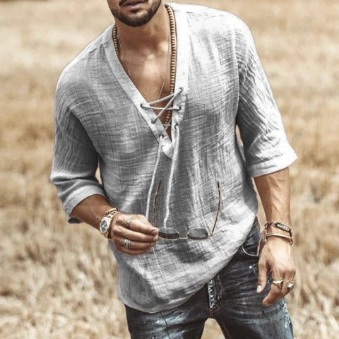 Bedruckte Spitze Mittelarm T-Shirt Herren