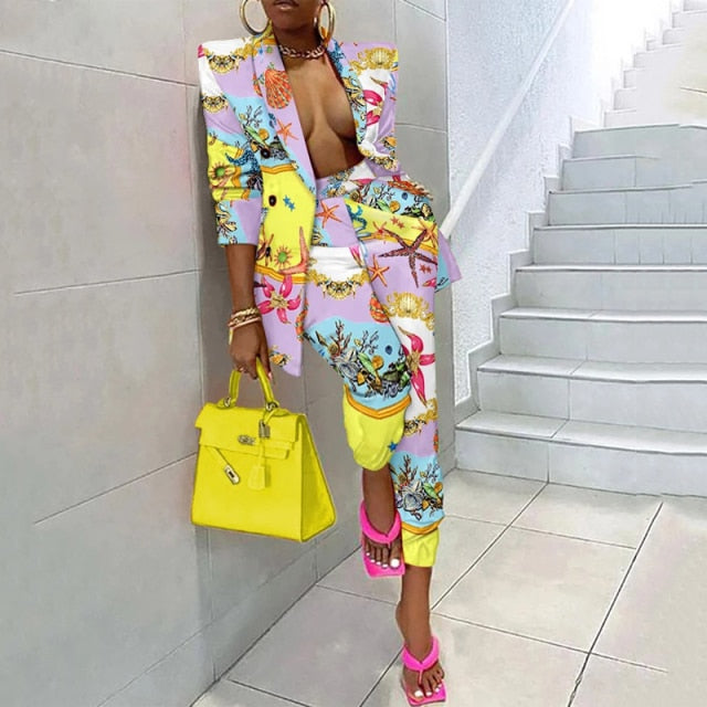 Women Blazer Coat +pants Set Two Piece ,Autumn Winter Office jacket and pants