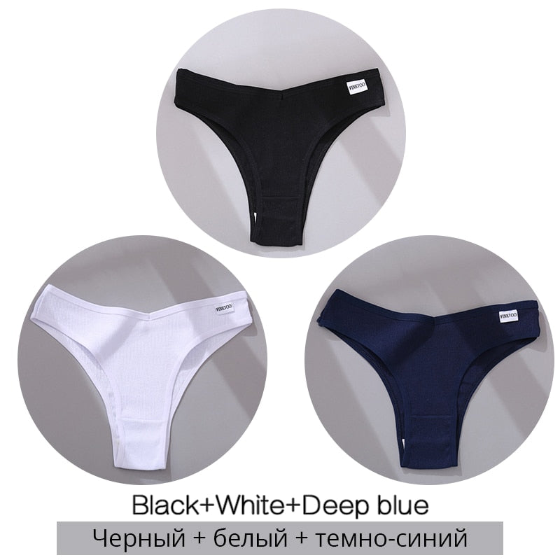 Cotton Brazilian Panties Women Sexy V Waist G-String 3Pcs/set