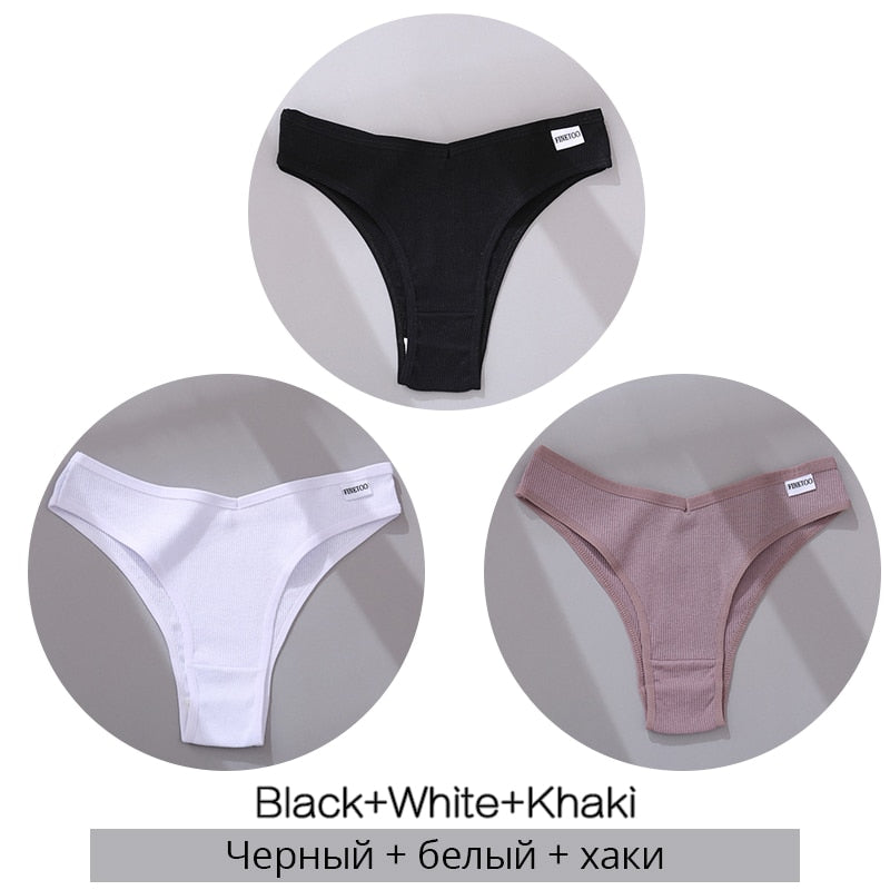 Cotton Brazilian Panties Women Sexy V Waist G-String 3Pcs/set