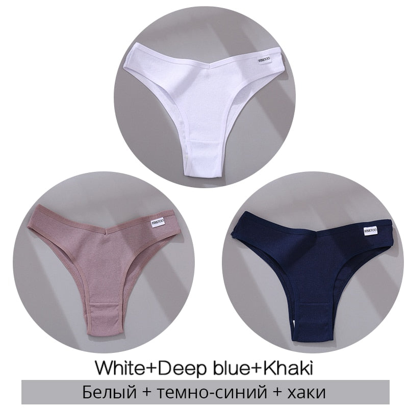 Cotton Brazilian Panties Women Sexy V Waist G-String 3Pcs/set