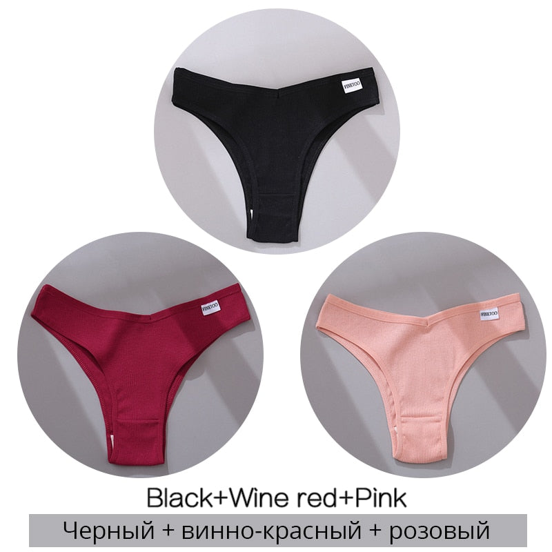 Cotton Brazilian Panties Women Sexy V Waist G-String 3Pcs/set