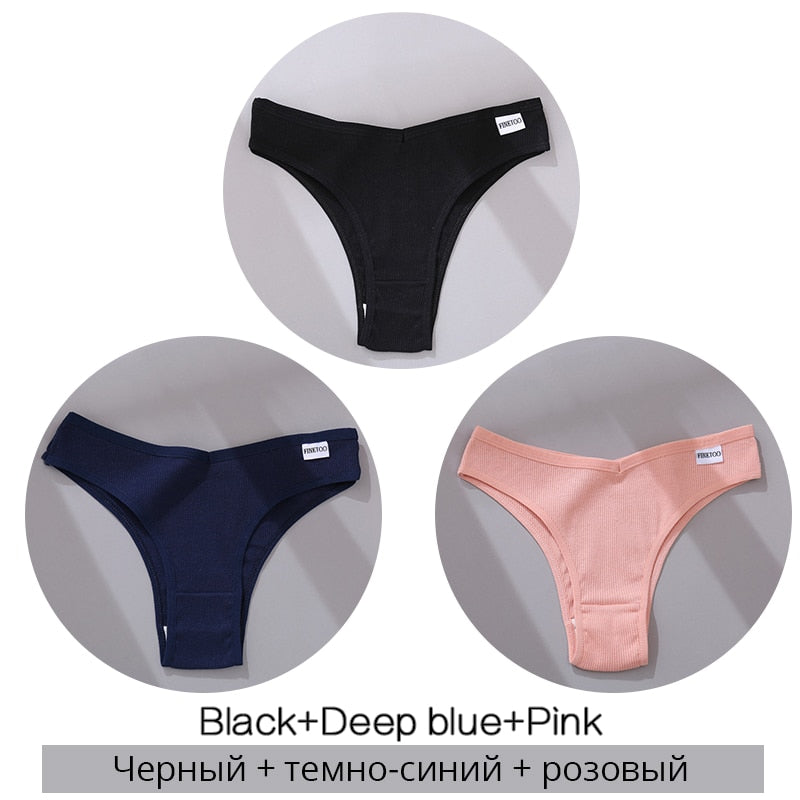 Cotton Brazilian Panties Women Sexy V Waist G-String 3Pcs/set