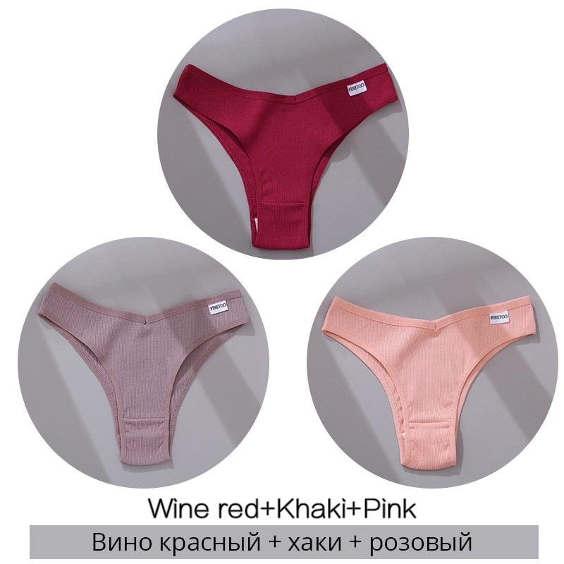 Cotton Brazilian Panties Women Sexy V Waist G-String 3Pcs/set
