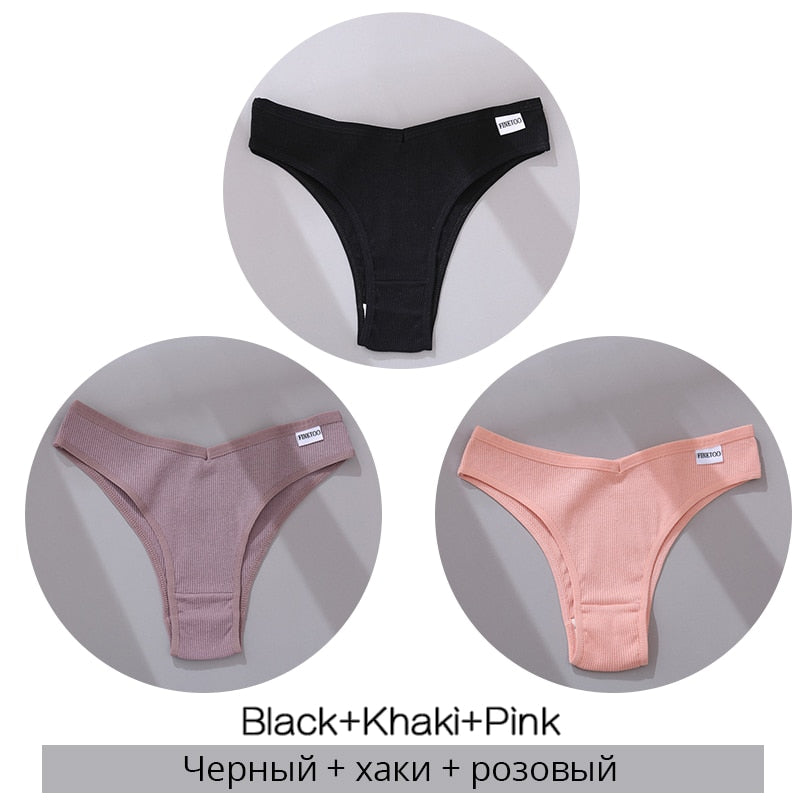 Cotton Brazilian Panties Women Sexy V Waist G-String 3Pcs/set