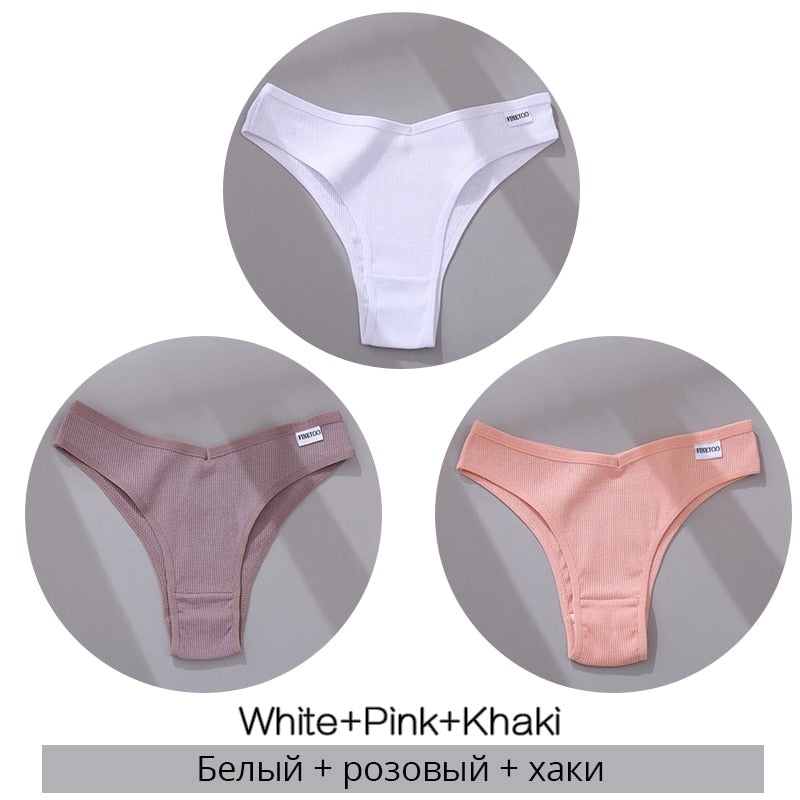 Cotton Brazilian Panties Women Sexy V Waist G-String 3Pcs/set