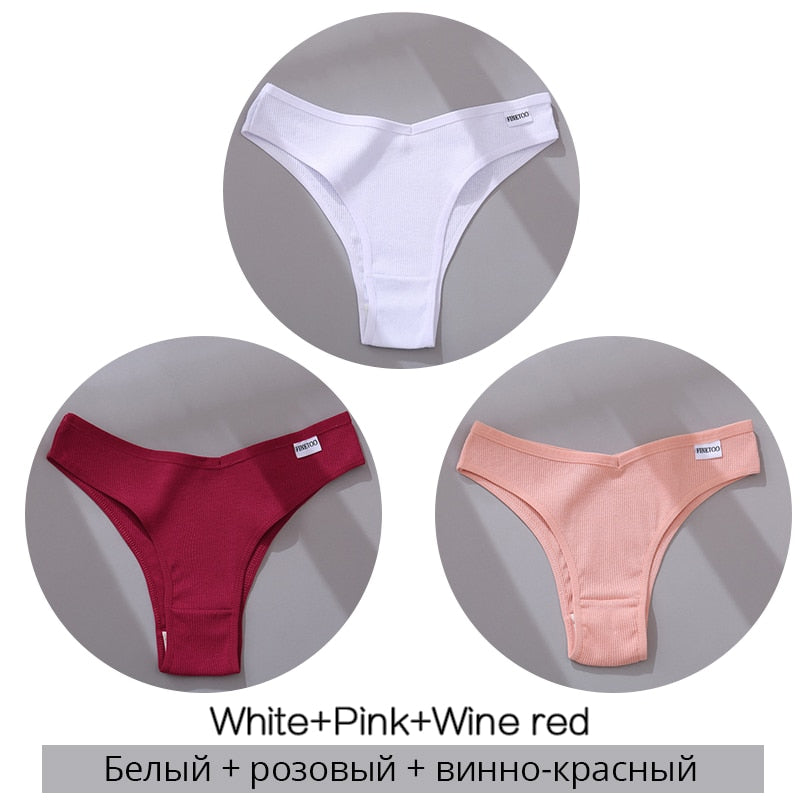 Cotton Brazilian Panties Women Sexy V Waist G-String 3Pcs/set