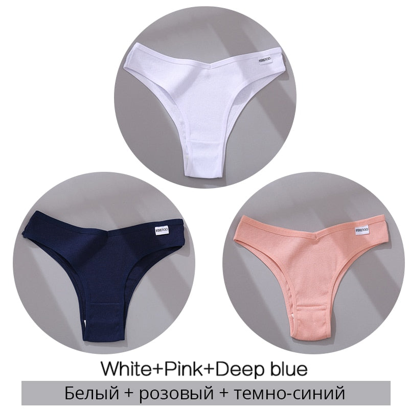 Cotton Brazilian Panties Women Sexy V Waist G-String 3Pcs/set