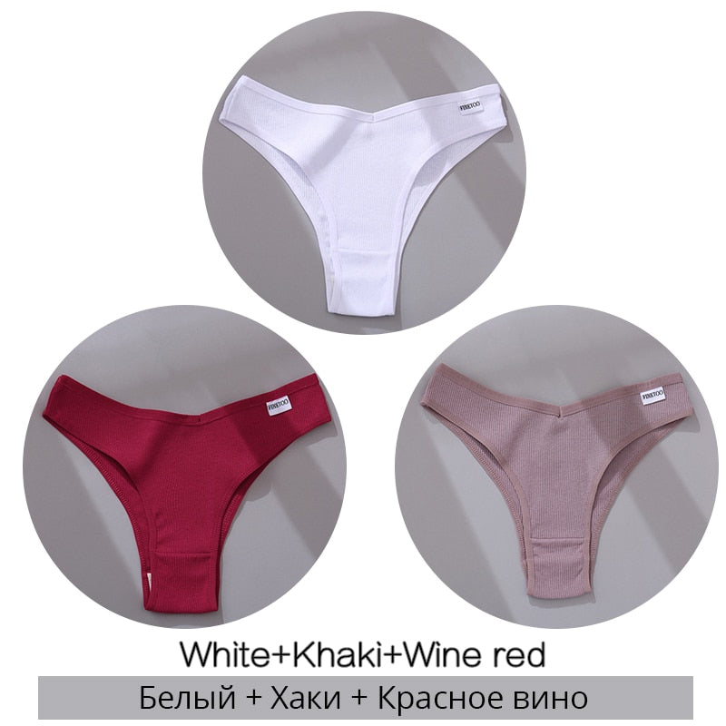 Cotton Brazilian Panties Women Sexy V Waist G-String 3Pcs/set
