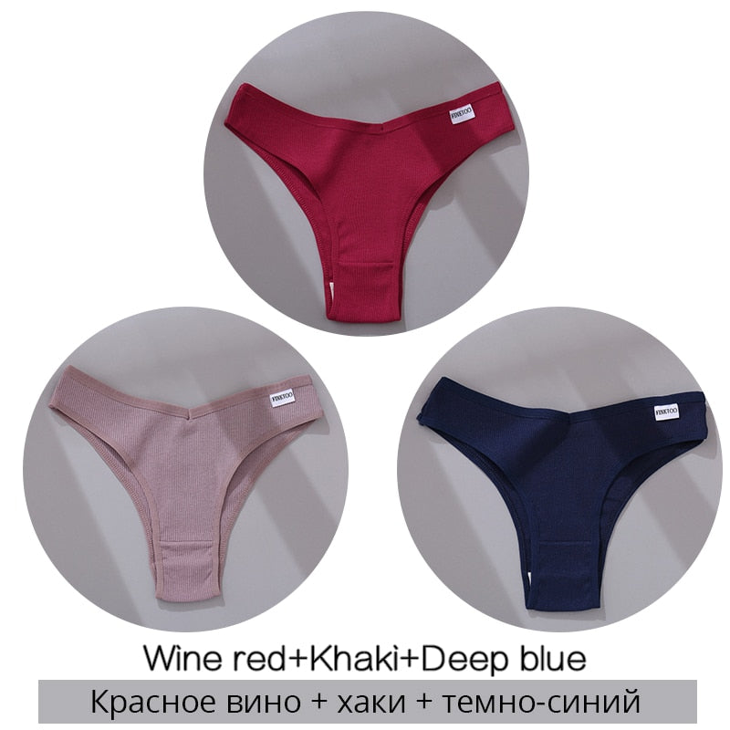Cotton Brazilian Panties Women Sexy V Waist G-String 3Pcs/set