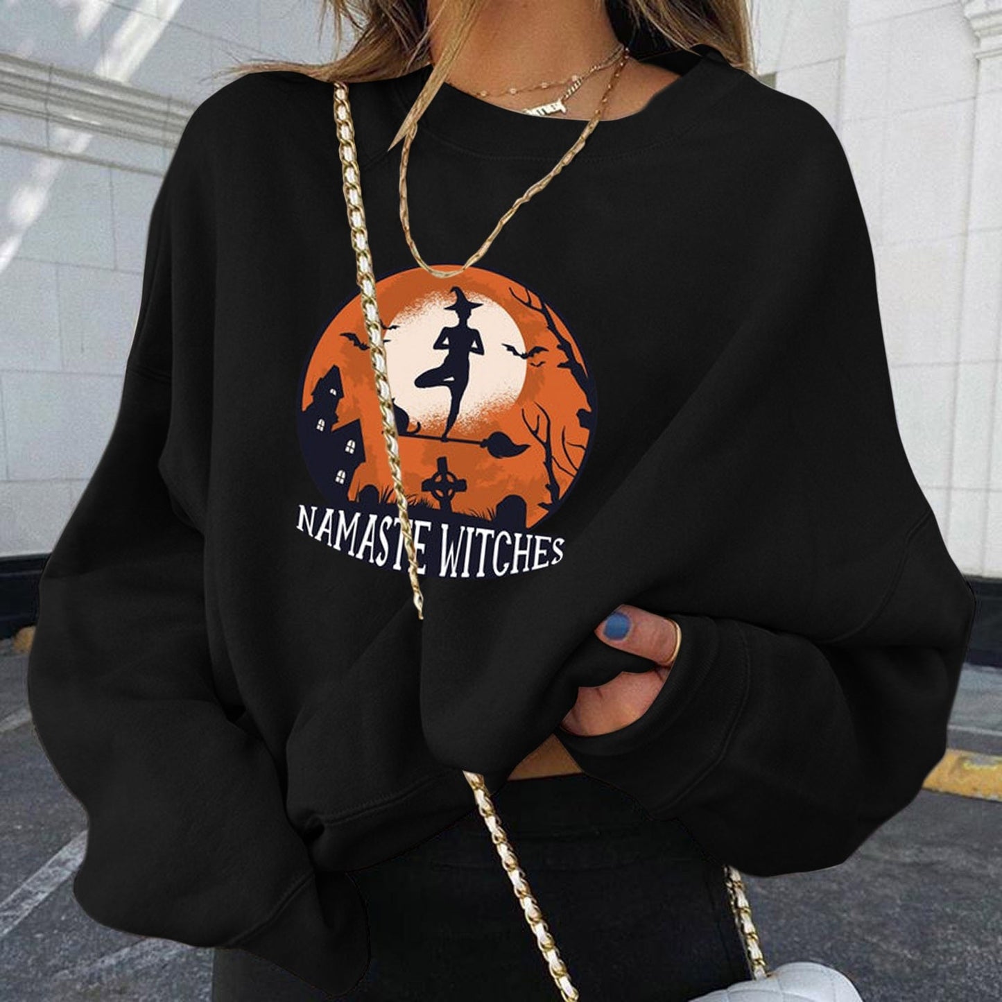 Solid Color Women Halloween Pullover