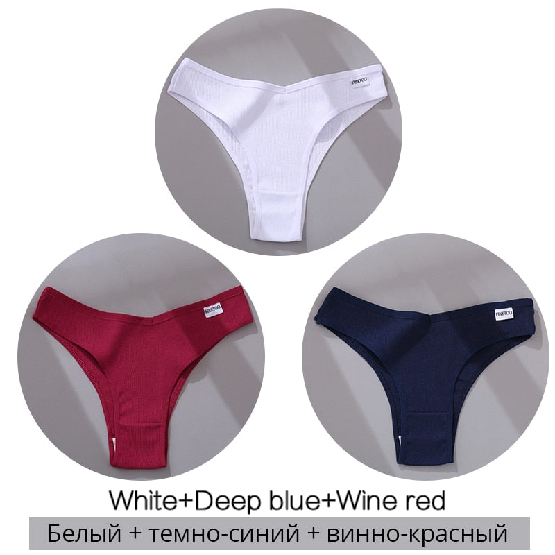 Cotton Brazilian Panties Women Sexy V Waist G-String 3Pcs/set