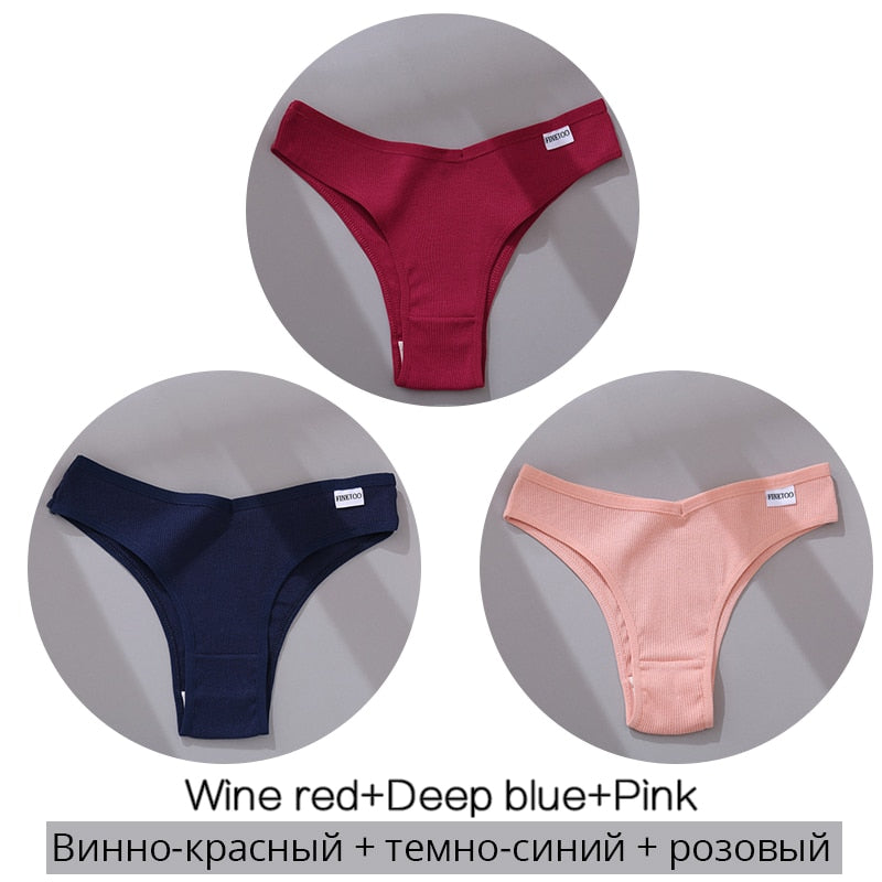 Cotton Brazilian Panties Women Sexy V Waist G-String 3Pcs/set