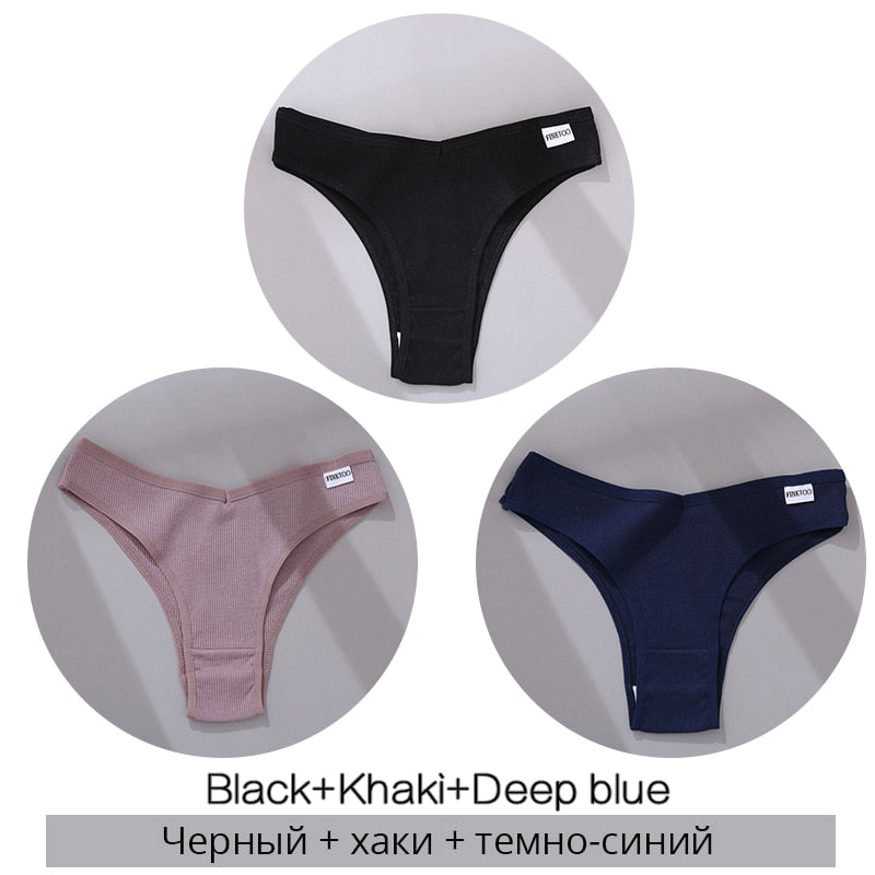 Cotton Brazilian Panties Women Sexy V Waist G-String 3Pcs/set