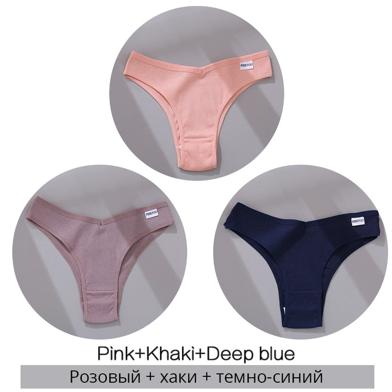 Cotton Brazilian Panties Women Sexy V Waist G-String 3Pcs/set