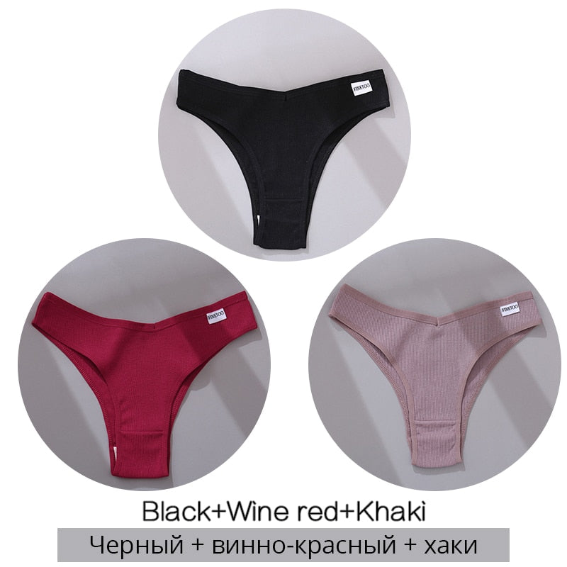 Cotton Brazilian Panties Women Sexy V Waist G-String 3Pcs/set