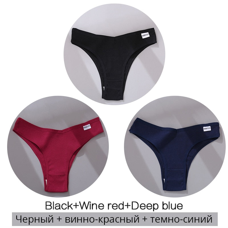 Cotton Brazilian Panties Women Sexy V Waist G-String 3Pcs/set