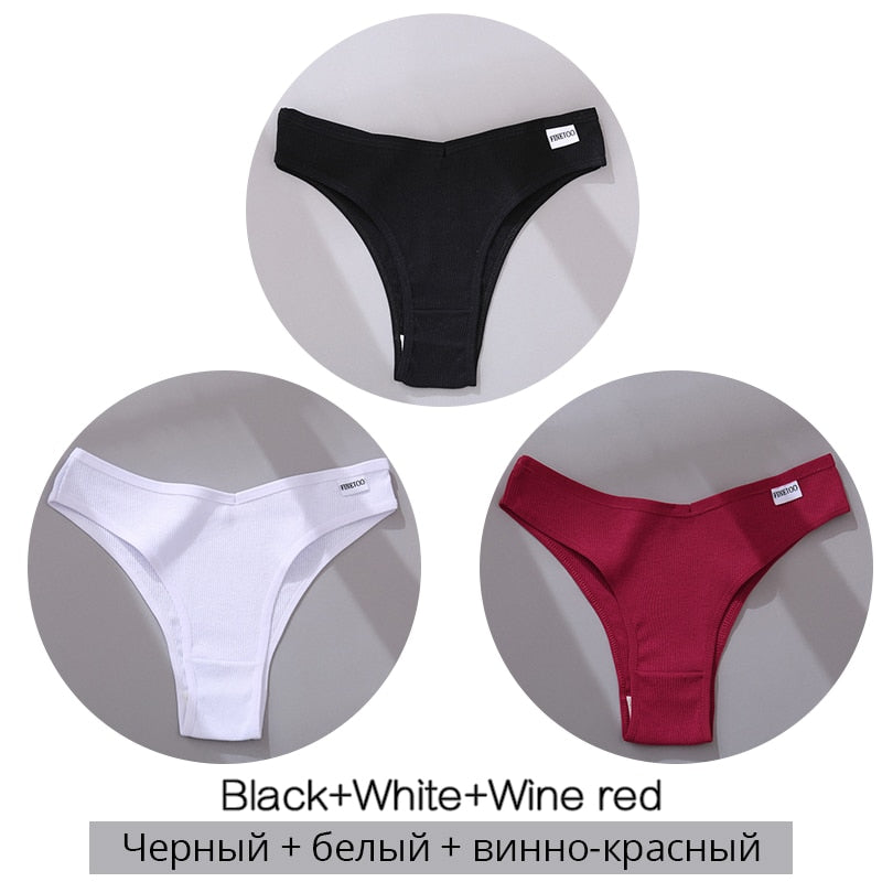 Cotton Brazilian Panties Women Sexy V Waist G-String 3Pcs/set