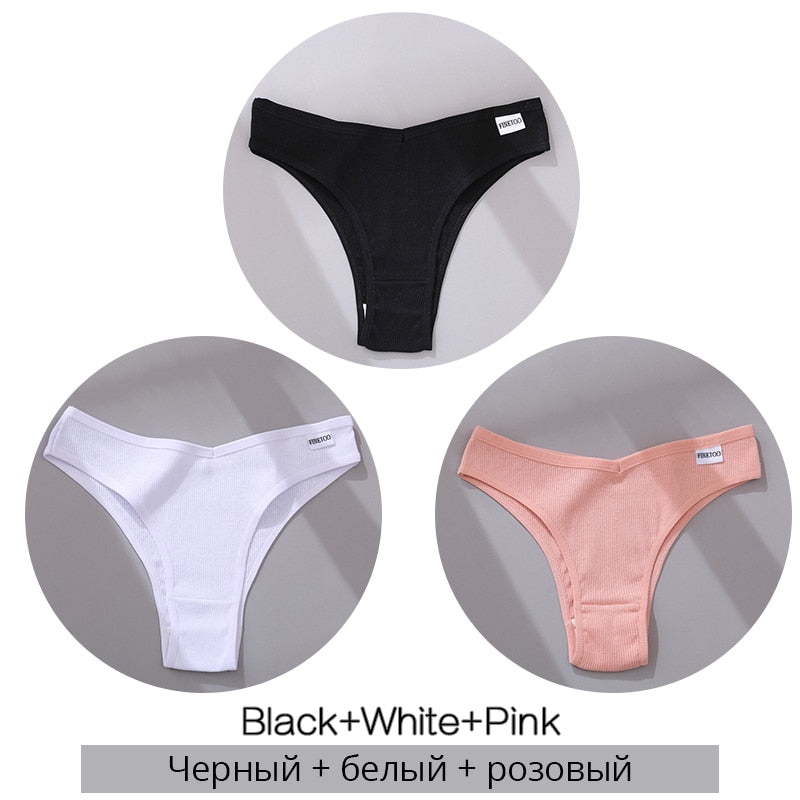 Cotton Brazilian Panties Women Sexy V Waist G-String 3Pcs/set