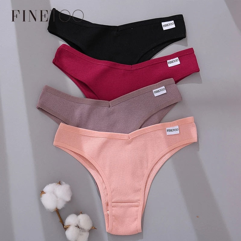 Cotton Brazilian Panties Women Sexy V Waist G-String 3Pcs/set