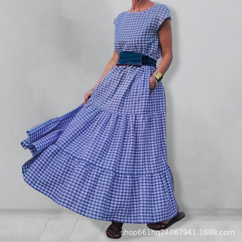 French high-waist cotton sling half-length long skirt plaid women's clothing
