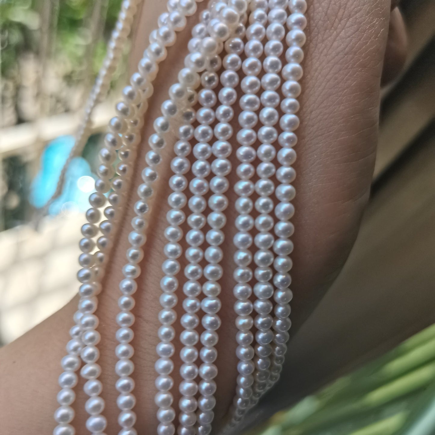 Natural freshwater pearl 3mm nearly round translucent white small pearl clavicle chain semi-finished necklace