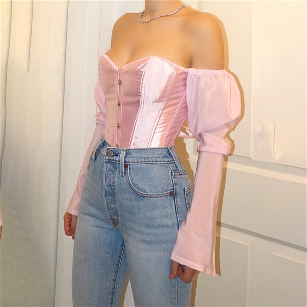 Off Shoulder White Shirt Puff Sleeve Ruffle Tunic ,Crop Top ,Summer Tube Top