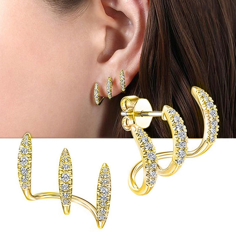 Coconal Silver Color Claws Stud Earring with Crystal Zircon Stone