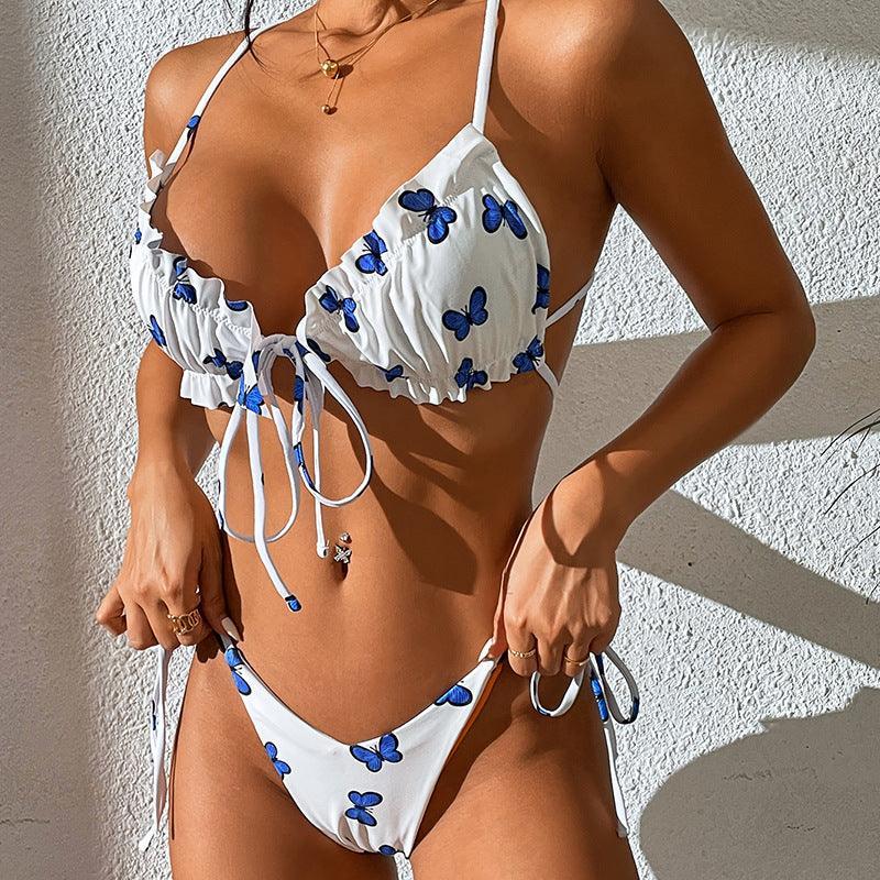 Butterfly Print Lace-up Sexy Bikini